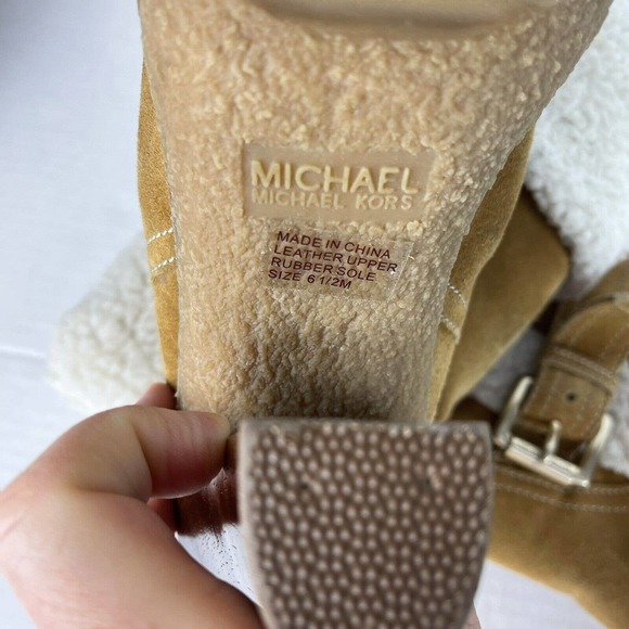 Michael Kors Sheepskin Derby Camel Brown Boots Womens Size 6.5 Lined - Picture 10 of 12
